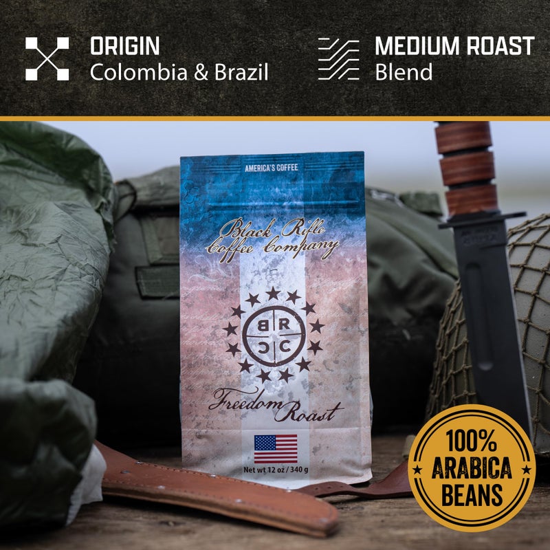 Black Rifle Coffee Company Freedom Roast, 12oz Bag, Ground Coffee Medium Roast - Roasted Blend Made from Arabica Beans - Colombian & Brazilian Beans - Veteran Founded & American Made - Image 3